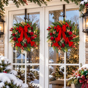 Red Poinsettia Christmas Door Wreath