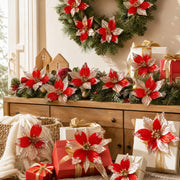 12-Piece Velvet Poinsettia Ornament Collection
