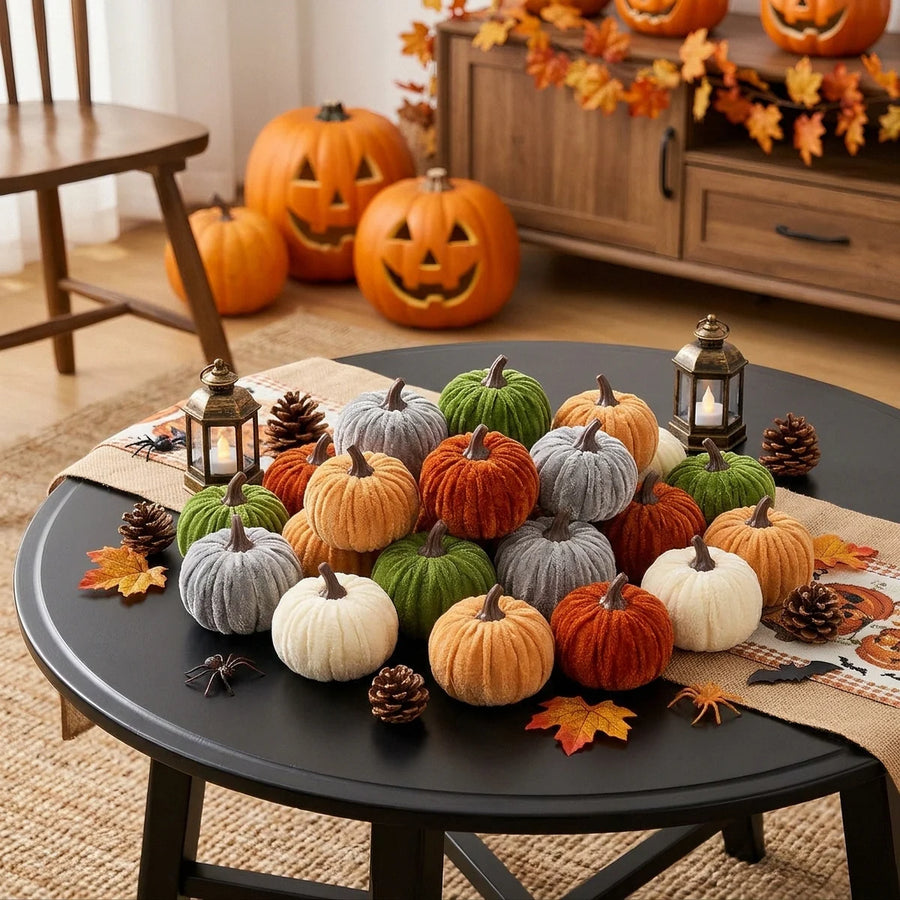 Mini Velvet Fall Pumpkins – Set of 10