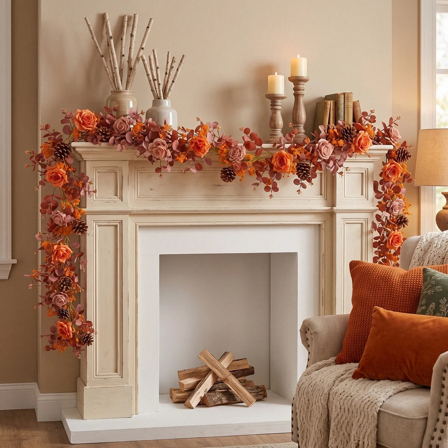 Orange Gypsophila Eucalyptus Fall Garland