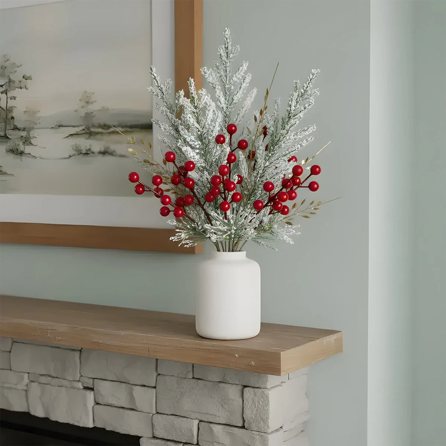 Christmas Poinsettia and Red Berry Stem Set – 35 Pcs