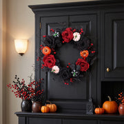 Halloween Black Welcome Wreath with Skeleton Hand