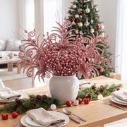 Glitter Berry Stem Ornament Set – 55 Pcs (Rose Gold)