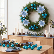Glitter Poinsettia and Ball Ornament Set – 34 Pcs