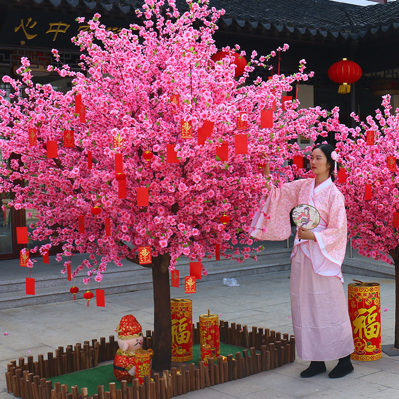 Simulated peach blossom tree, cherry blossom tree, artificial tree, indoor and outdoor decoration shopping mall, New Year's large wishing red envelope blessing tree