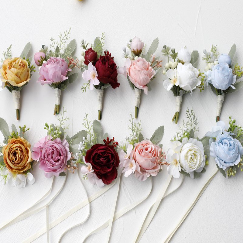 Wedding bride, bridesmaid, wedding wrist flower, groom and groomsmen corsage, simulated tea rose packaging gift flower decoration 6 colors