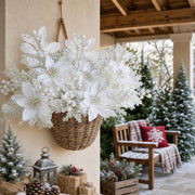 White Poinsettia Christmas Tree Floral Pick Set