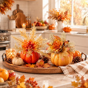 Pumpkin Dahlia Maple Leaf Floral Arrangements – Set of 2