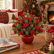 Red Rose and Pine Berry Artificial Floral Pick Set