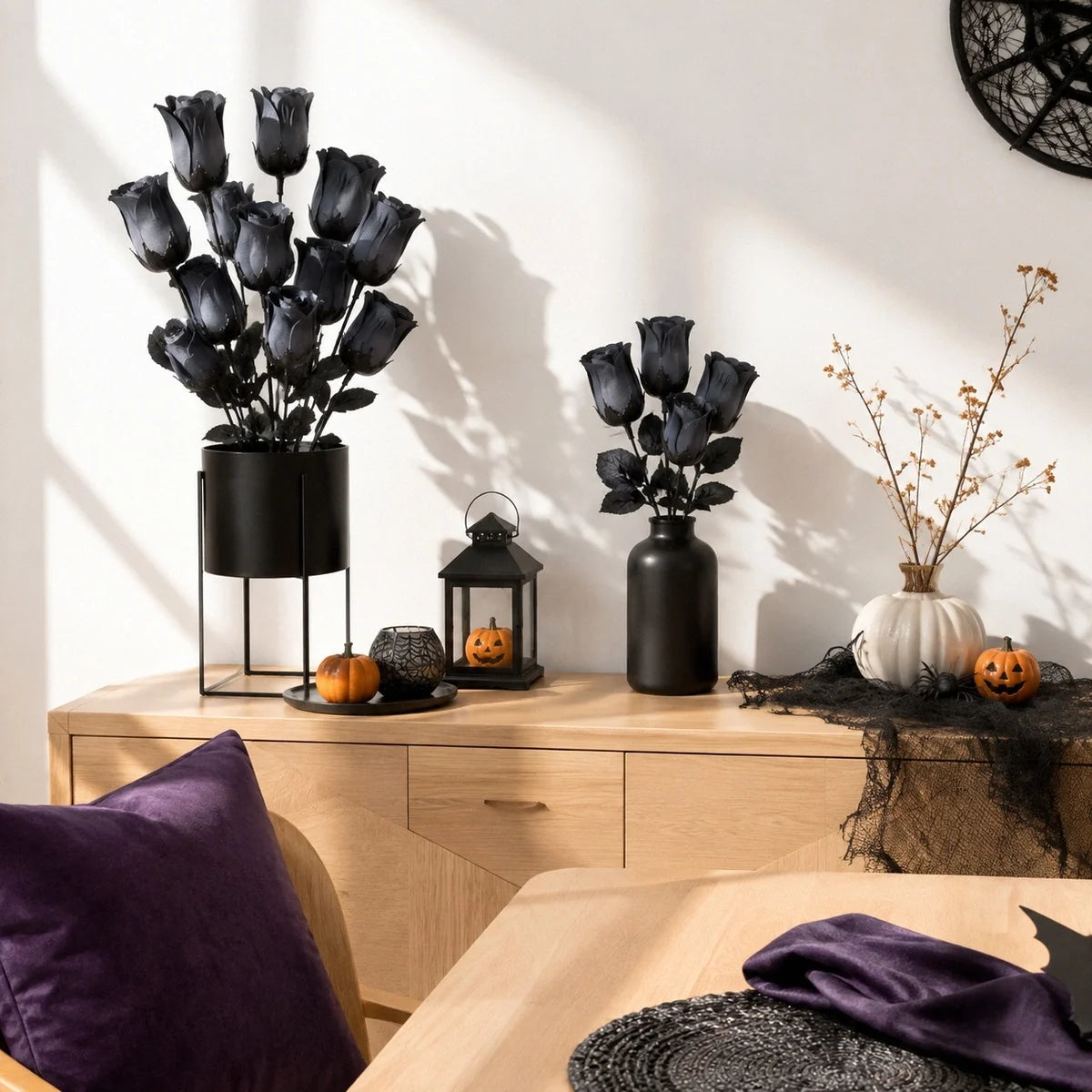 10-Piece Black Rose Halloween Floral Arrangement