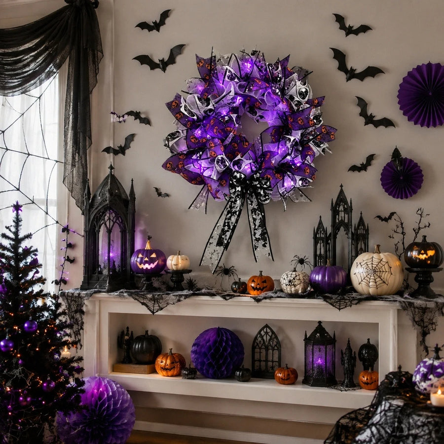 Lighted Halloween Ghost Wreath
