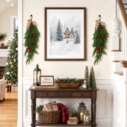 Red Bow Christmas Window Swag Set
