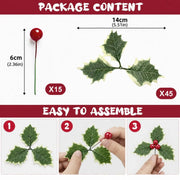 60-Piece Holly Leaf Christmas Wreath Craft Kit
