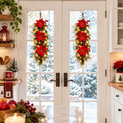 Pre-Lit Snow-Covered Christmas Hanging Arrangements – Set of 2