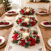 Christmas Poinsettia Candle Ring Wreath Set