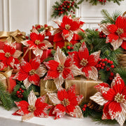 12-Piece Velvet Poinsettia Ornament Collection