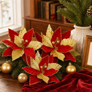 12-Piece Velvet Poinsettia Ornament Collection