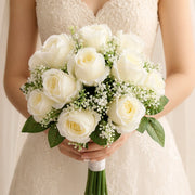Ivory Rose & Baby's Breath Bridal Bouquet