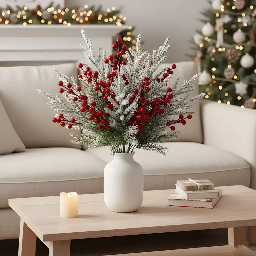 Christmas Poinsettia and Red Berry Stem Set – 35 Pcs