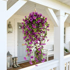 Artificial Hanging Flowers for Outdoors, Morning Glory Artificial Flowers with Eucalyptus Leaves, UV Resistant Fake Flower Realistic Faux Plants for Home Patio Porch Garden