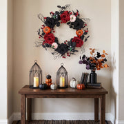 Halloween Black Welcome Wreath with Skeleton Hand