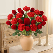 Knitted Artificial Rose Bouquet with Ring Box – 9 Pcs