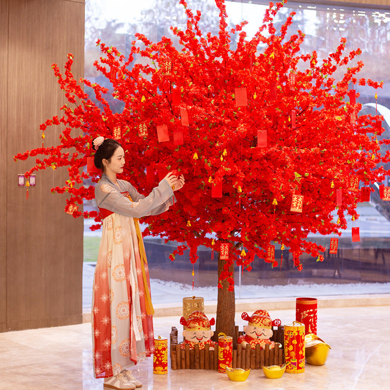 Simulated peach blossom tree, cherry blossom tree, artificial tree, indoor and outdoor decoration shopping mall, New Year's large wishing red envelope blessing tree