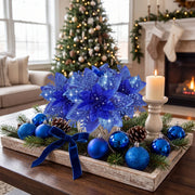 Glitter Poinsettia and Ball Ornament Set – 34 Pcs (Rose Gold)