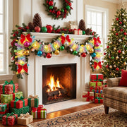 Pre-Lit Christmas Wreath with Red Bows – 5 Pcs