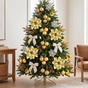 Glitter Poinsettia and Ball Ornament Set – 34 Pcs (Gold)