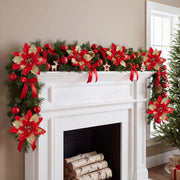 Glitter Poinsettia and Ball Ornament Set – 34 Pcs (Multicolor)