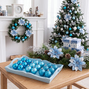Glitter Poinsettia and Ball Ornament Set – 34 Pcs