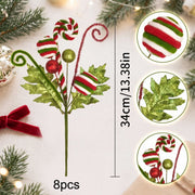 8-Piece Red and White Candy Christmas Floral Spray Set