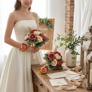 Terracotta Rose Bridal Bouquet & 4 Corsages