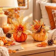 Pumpkin Dahlia Maple Leaf Floral Arrangements – Set of 2