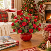 Red Rose and Pine Berry Artificial Floral Pick Set