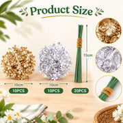 Artificial Hydrangea Flower Heads with Stems – Gold & Silver, 40 Pcs