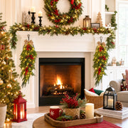 Red Bow Christmas Window Swag Set