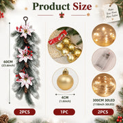 Pre-Lit Snow-Covered Christmas Hanging Arrangements – Set of 2