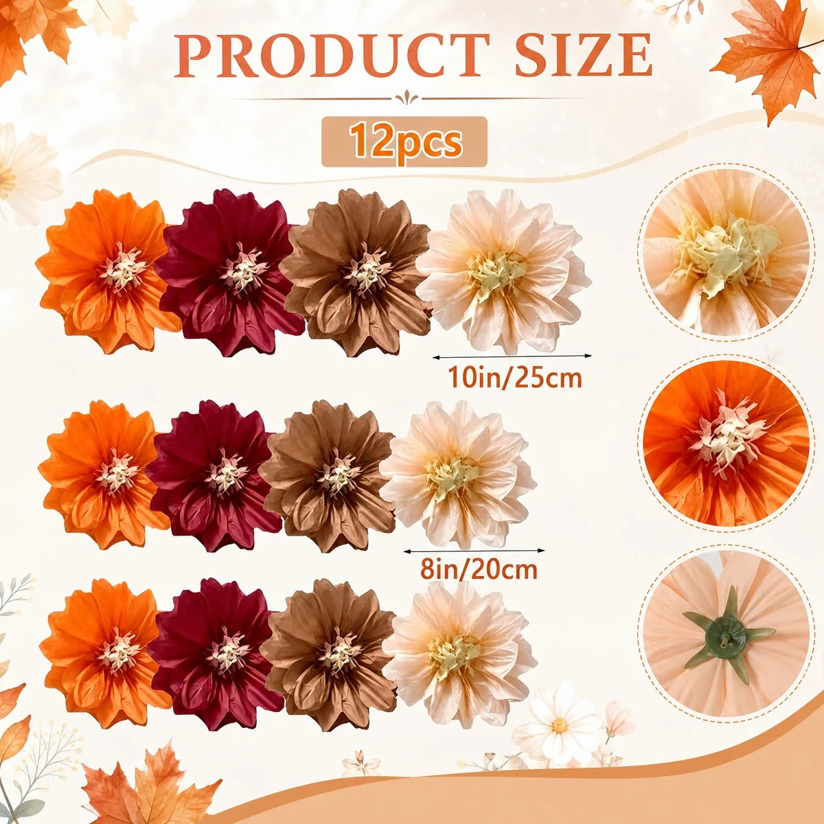 12-Piece Mini Orange Faux Flower Head Set