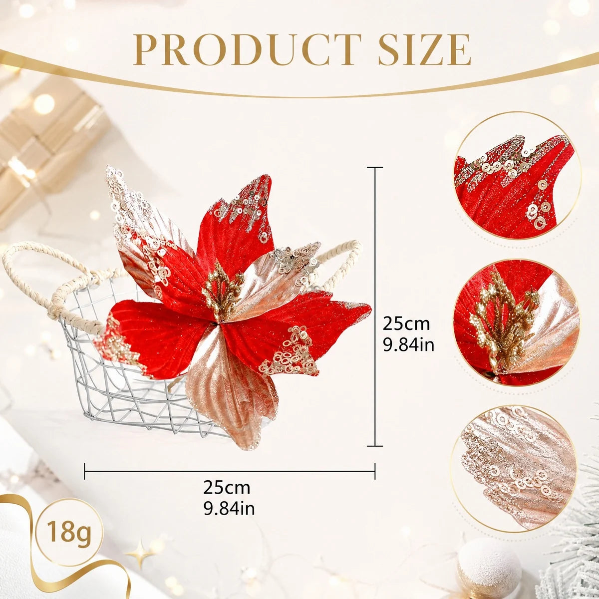 12-Piece Velvet Poinsettia Ornament Collection