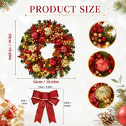 19.7-Inch Lighted Christmas Wreath with Red Bow