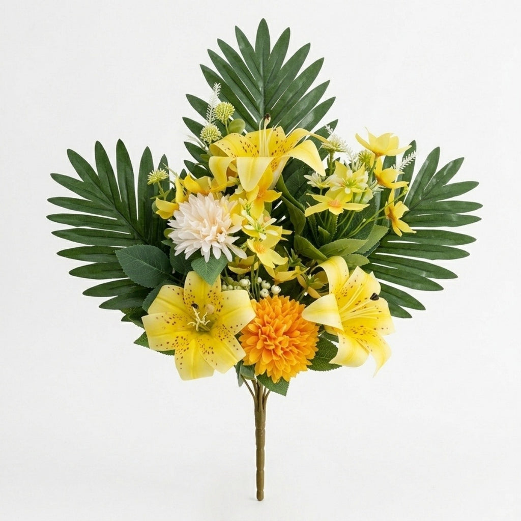 Cemetery Flowers for Grave, Outdoor Lily Chrysanthemum Hydrangea Rose Artificial Flowers Grave Flowers with Cemetery Vase, Lasting and Non-Bleed Colors