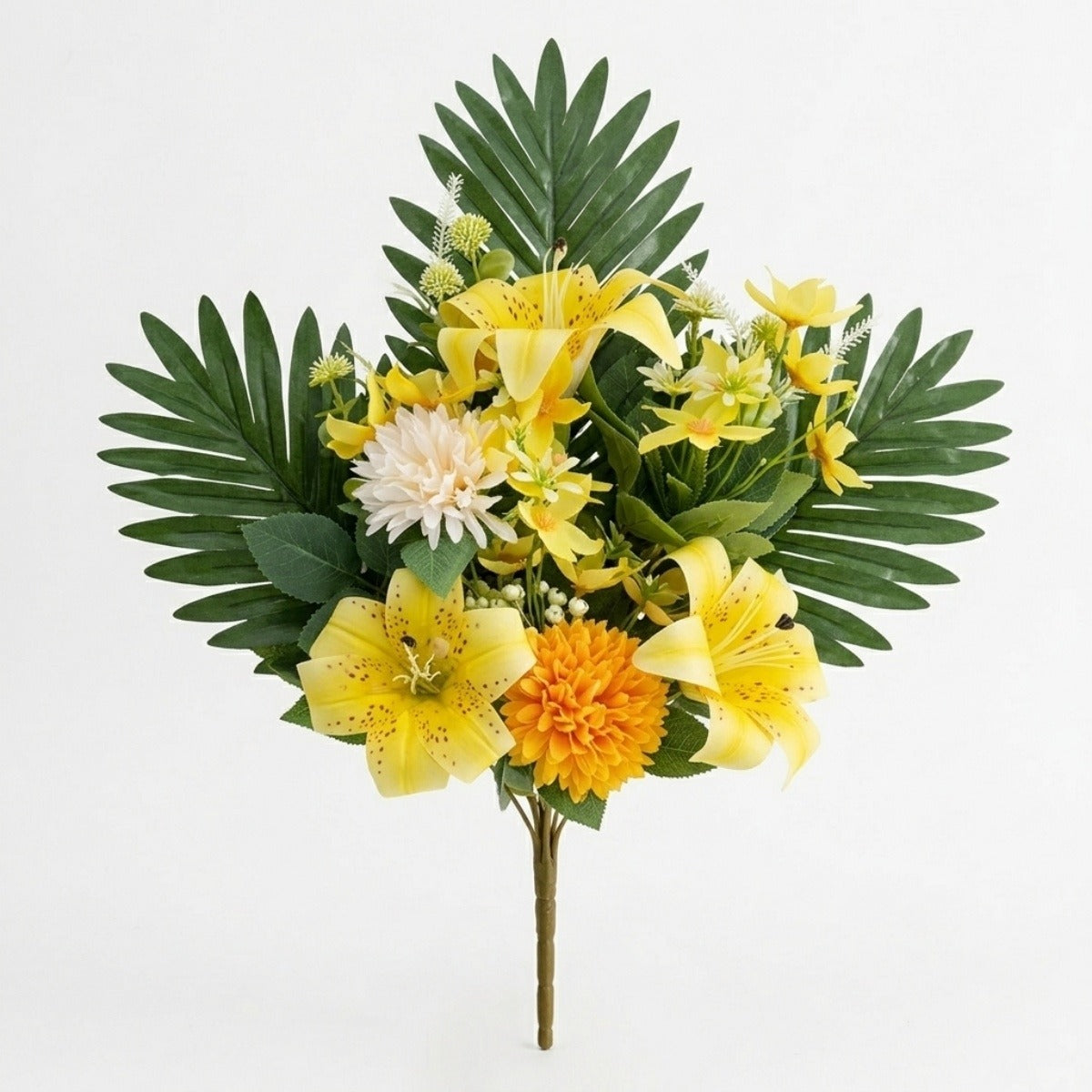 Cemetery Flowers for Grave, Outdoor Lily Chrysanthemum Hydrangea Rose Artificial Flowers Grave Flowers with Cemetery Vase, Lasting and Non-Bleed Colors