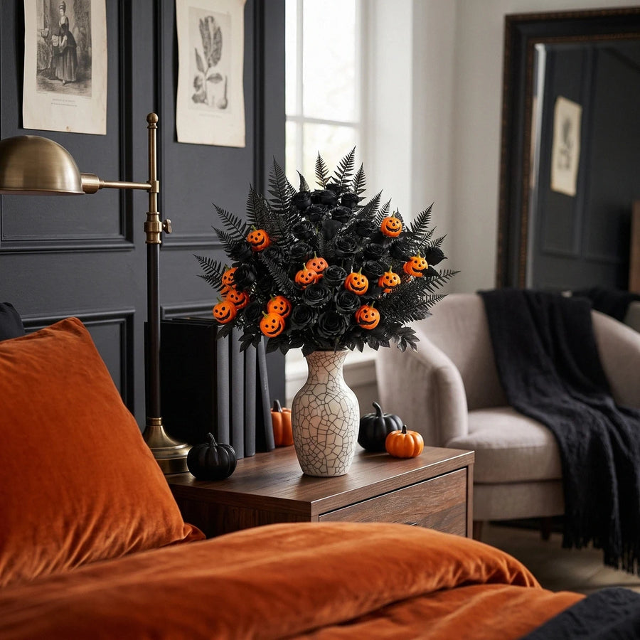 Halloween Black Floral Stems – 12 Pcs
