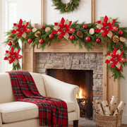 Glitter Poinsettia and Ball Ornament Set – 34 Pcs (Multicolor)