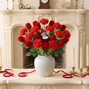 Knitted Artificial Rose Bouquet with Ring Box – 9 Pcs