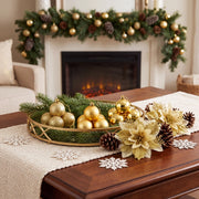 Glitter Poinsettia and Ball Ornament Set – 34 Pcs (Gold)