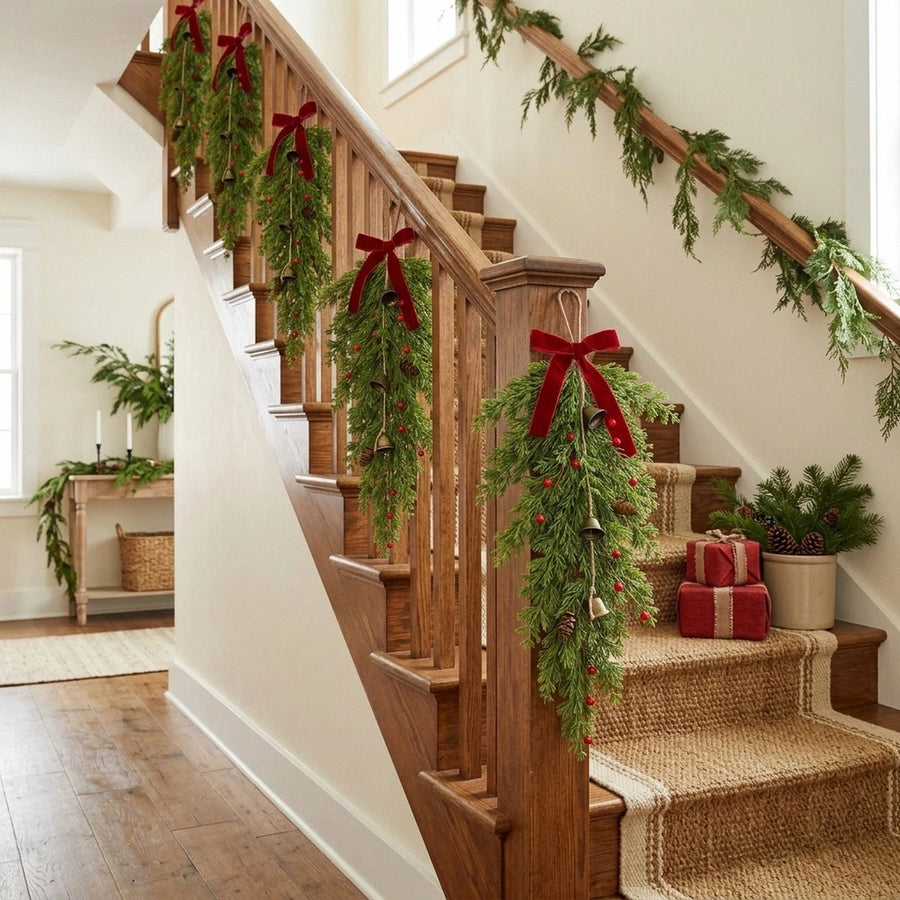 Christmas Pine and Holly Berry Teardrop Swag