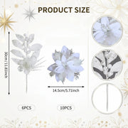 White Poinsettia Christmas Tree Floral Pick Set